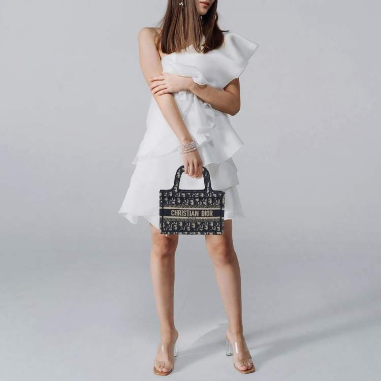 Pre Owned Dior Book Mini Navy Blue Oblique Canvas Tote