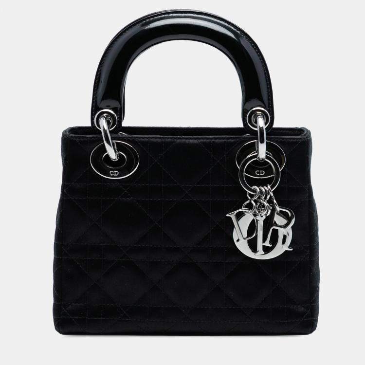 Pre Owned Dior Black Mini Satin Cannage Lady Dior