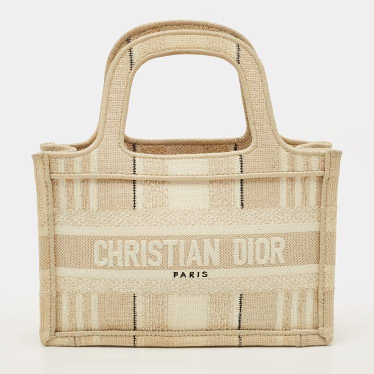 مملوكة مسبقًا Dior Book Mini Beige Bayadere Striped Canvas Tote