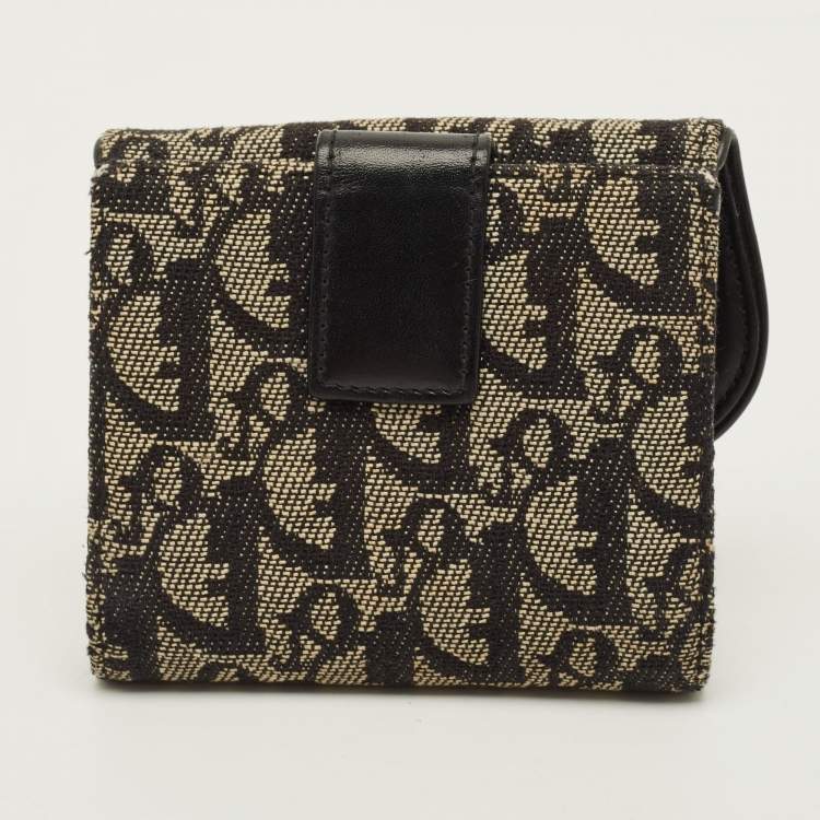 Pre Owned Dior Saddle Black Oblique Canvas and Leather French Wallet