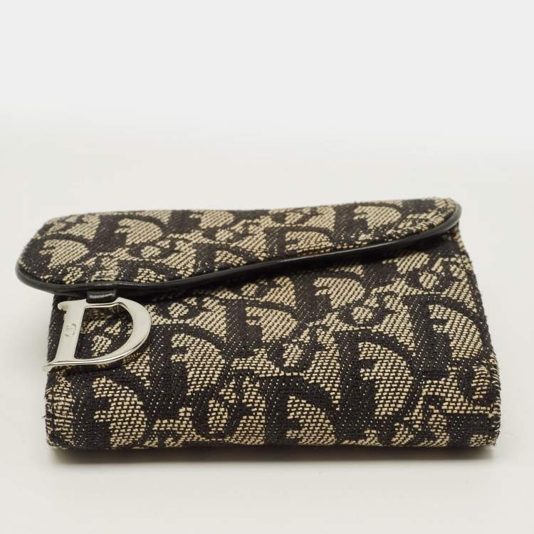 Pre Owned Dior Saddle Black Oblique Canvas and Leather French Wallet