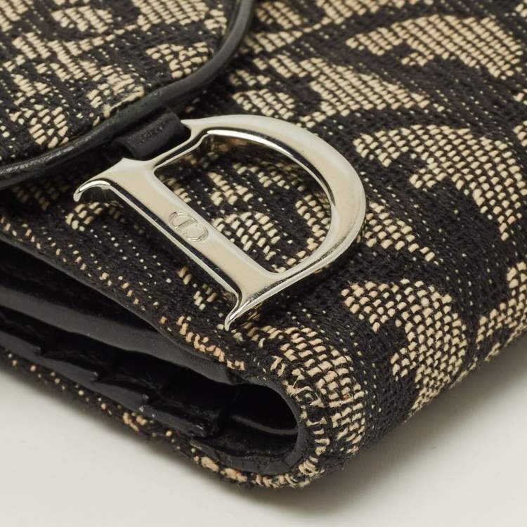 Pre Owned Dior Saddle Black Oblique Canvas and Leather French Wallet