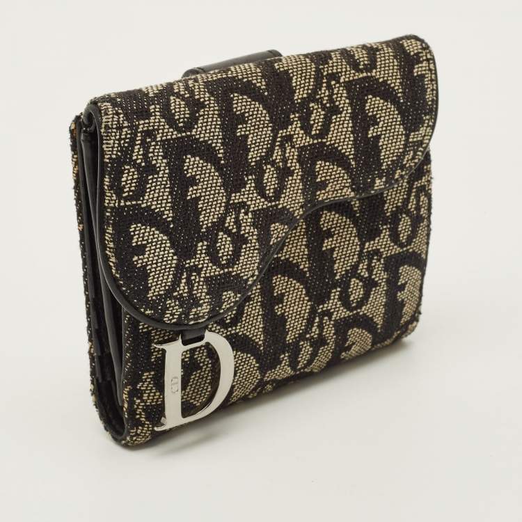 Pre Owned Dior Saddle Black Oblique Canvas and Leather French Wallet