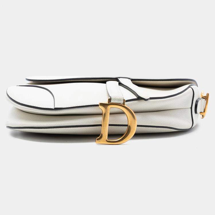 Pre Owned Dior White Grained Calfskin Saddle Bag