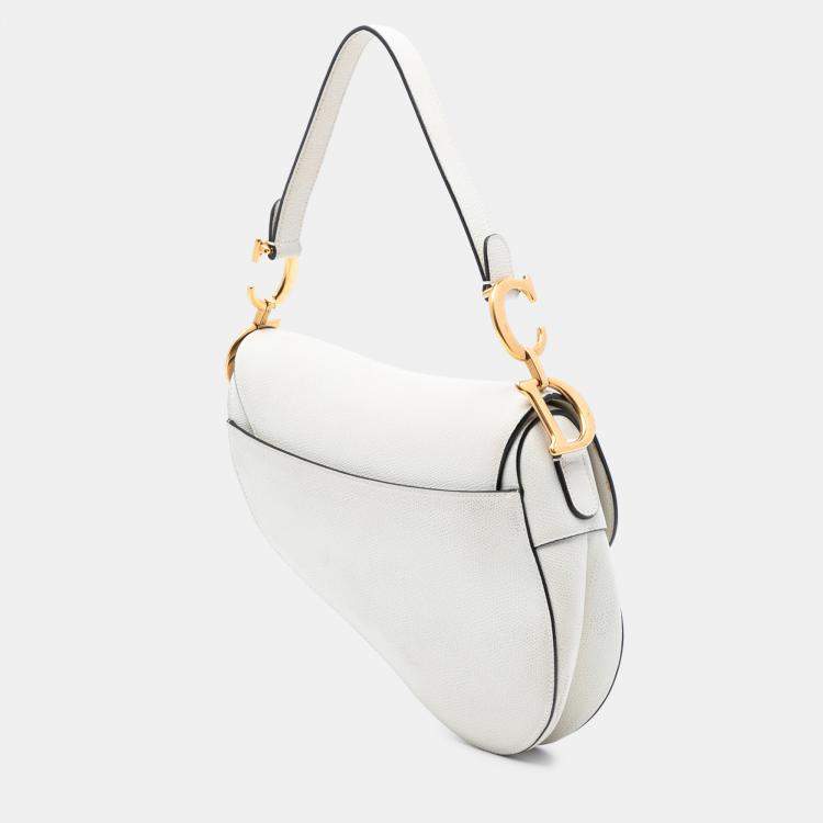 Pre Owned Dior White Grained Calfskin Saddle Bag