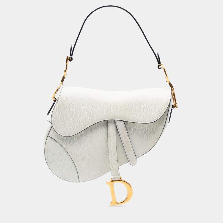 Pre Owned Dior White Grained Calfskin Saddle Bag