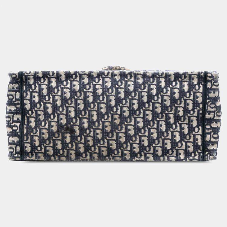 Pre Owned Dior Blue Large Oblique Embroidered Canvas Book Tote