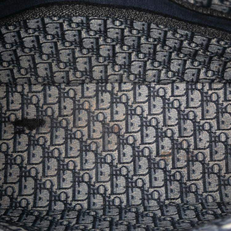 Pre Owned Dior Blue Large Oblique Embroidered Canvas Book Tote