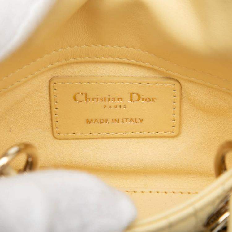 Pre Owned Dior Yellow Micro Lambskin Cannage Lady Dior