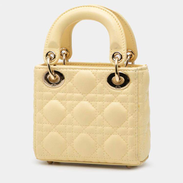 Pre Owned Dior Yellow Micro Lambskin Cannage Lady Dior