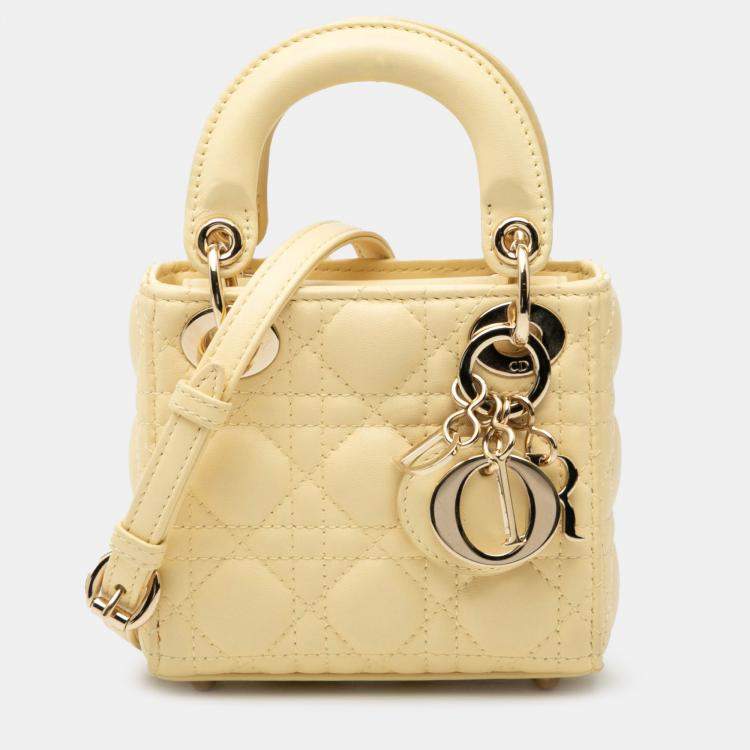 Pre Owned Dior Yellow Micro Lambskin Cannage Lady Dior