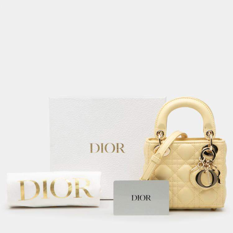 Pre Owned Dior Yellow Micro Lambskin Cannage Lady Dior