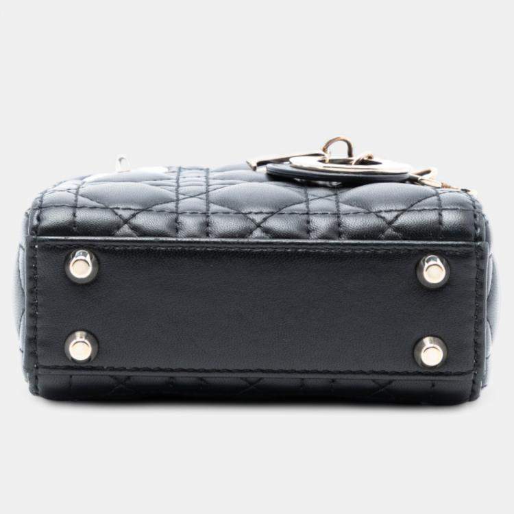 Pre Owned Dior Black Micro Lambskin Cannage Lady Dior