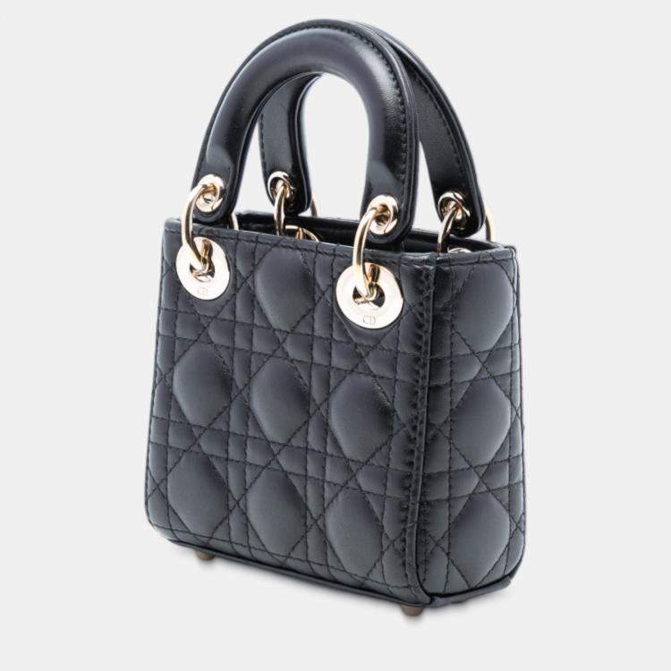 Pre Owned Dior Black Micro Lambskin Cannage Lady Dior