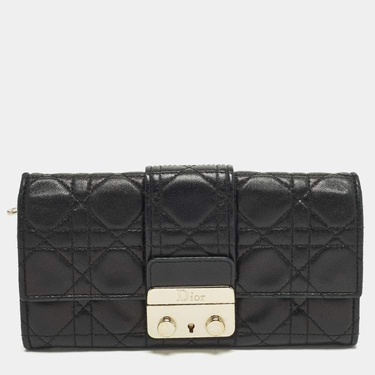 Pre Owned Dior Miss Dior Rendezvous Black Cannage Leather Wallet on Chain