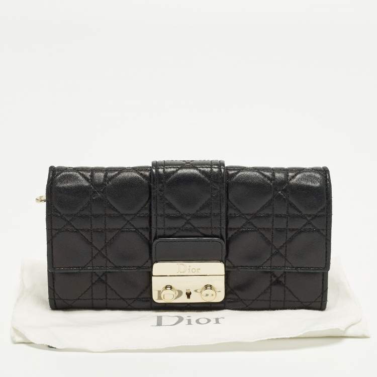 Pre Owned Dior Miss Dior Rendezvous Black Cannage Leather Wallet on Chain