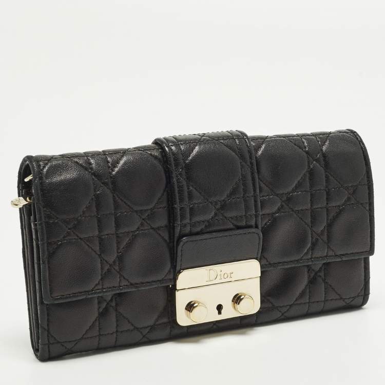 Pre Owned Dior Miss Dior Rendezvous Black Cannage Leather Wallet on Chain