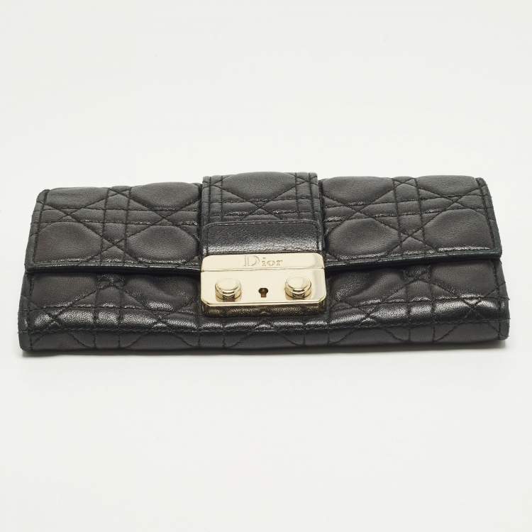 Pre Owned Dior Miss Dior Rendezvous Black Cannage Leather Wallet on Chain
