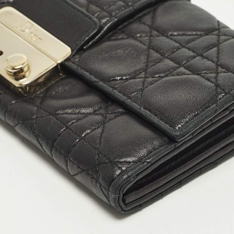 Pre Owned Dior Miss Dior Rendezvous Black Cannage Leather Wallet on Chain