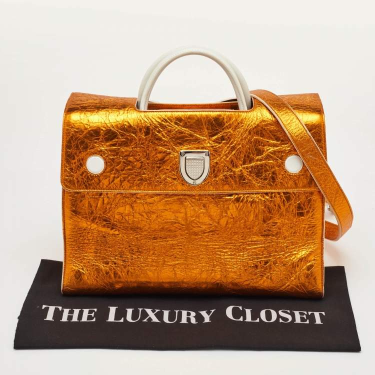 Pre Owned Dior Diorever Large Metallic Orange Foil Leather Tote