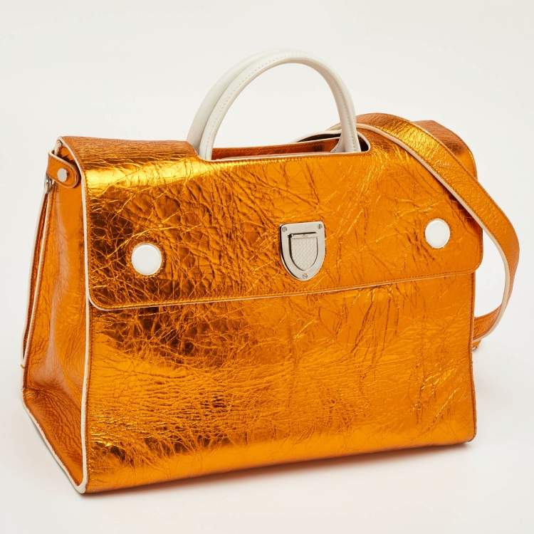Pre Owned Dior Diorever Large Metallic Orange Foil Leather Tote