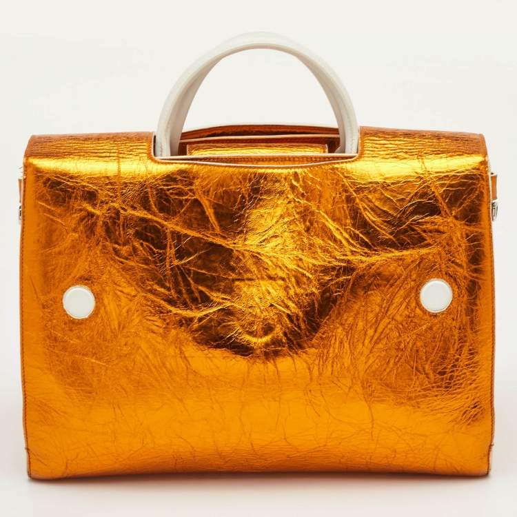 Pre Owned Dior Diorever Large Metallic Orange Foil Leather Tote