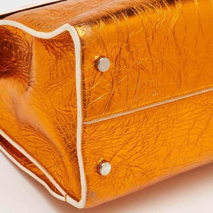 Pre Owned Dior Diorever Large Metallic Orange Foil Leather Tote