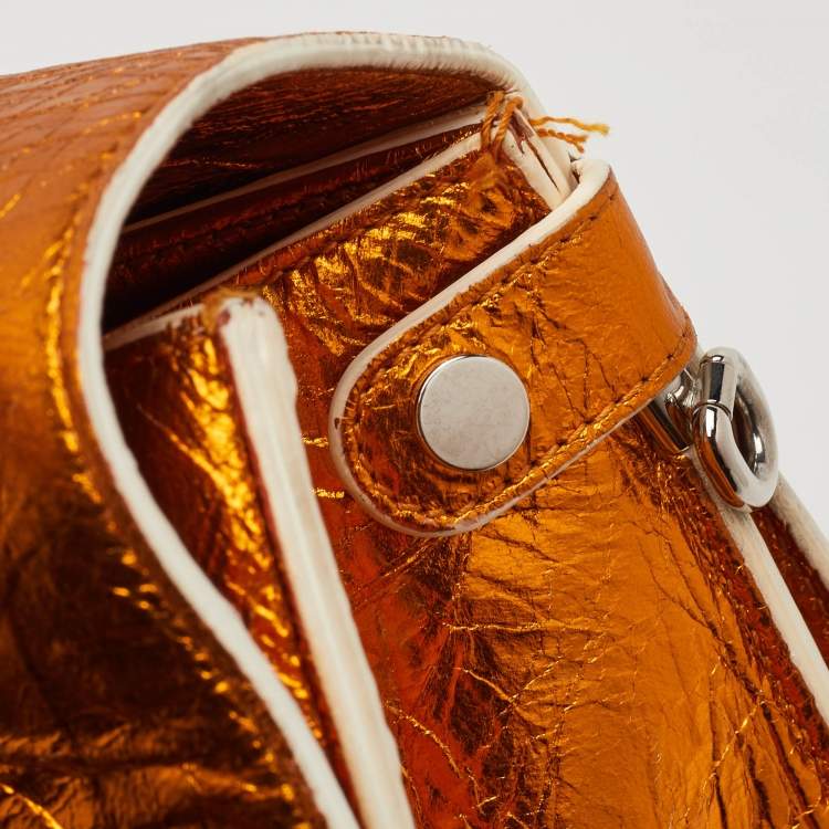 Pre Owned Dior Diorever Large Metallic Orange Foil Leather Tote