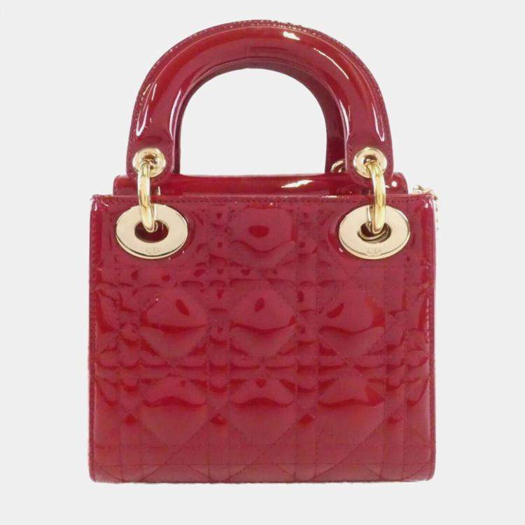 Pre Owned Christian Dior Lady Mini Red Patent Handbag