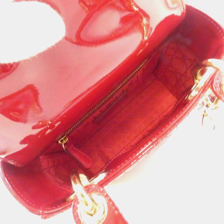 Pre Owned Christian Dior Lady Mini Red Patent Handbag