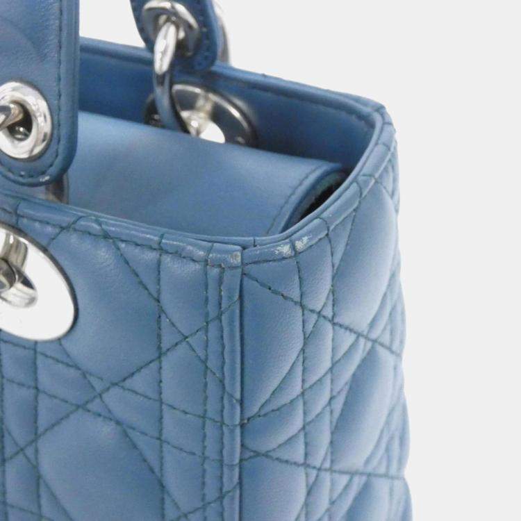 مملوكة مسبقًا Christian Dior Lady Blue Lambskin Leather Medium Handbag
