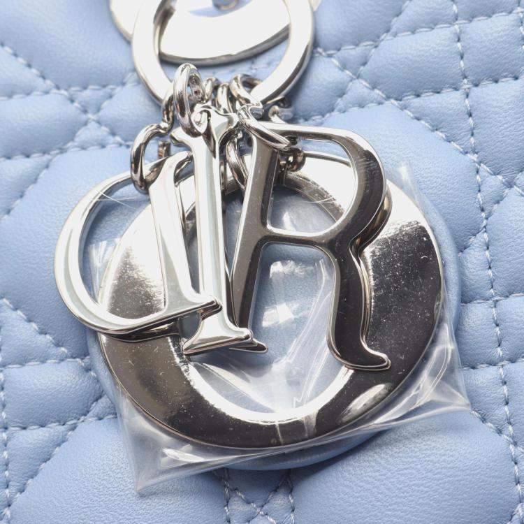 Pre Owned Christian Dior Dior Lady Large Cannage Handbag Leather Blue And Gray