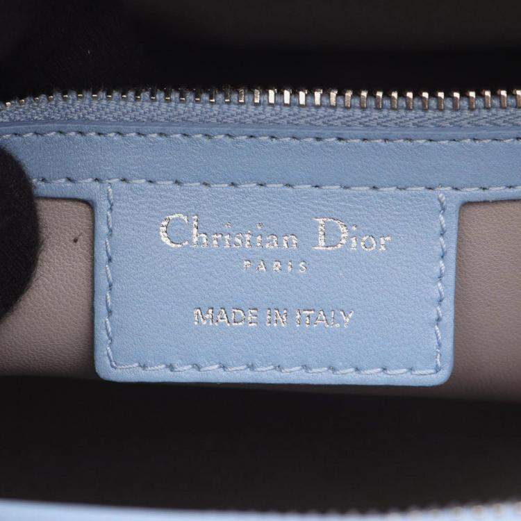 Pre Owned Christian Dior Dior Lady Large Cannage Handbag Leather Blue And Gray