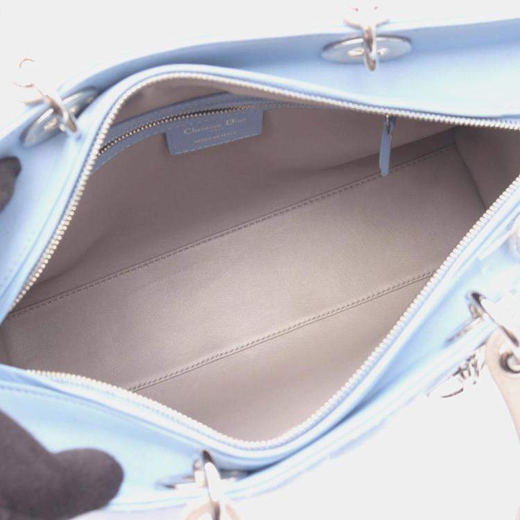 Pre Owned Christian Dior Dior Lady Large Cannage Handbag Leather Blue And Gray