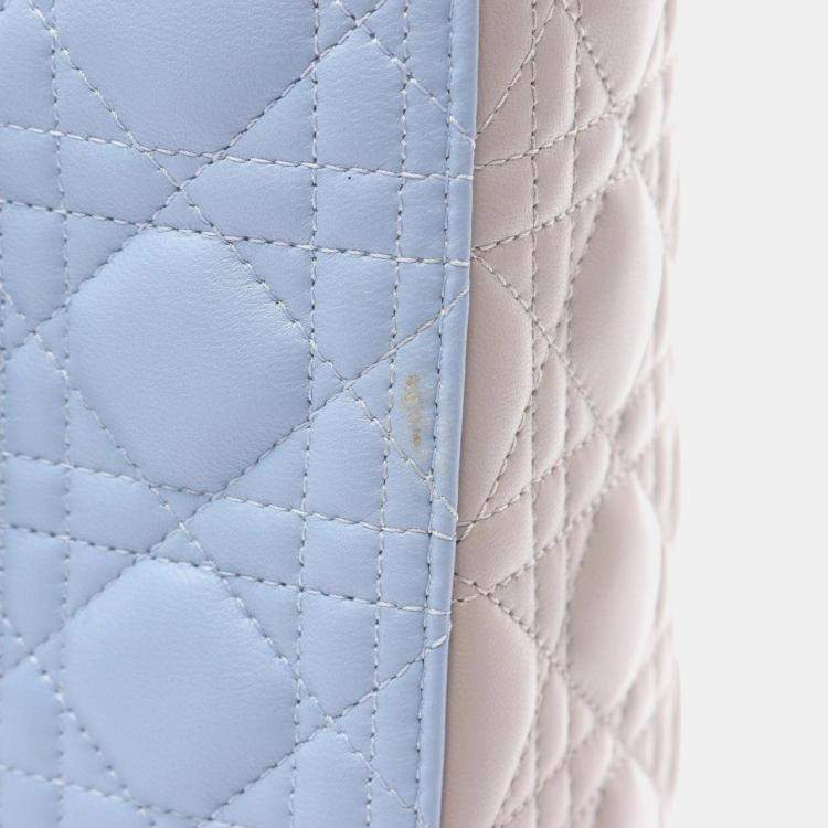 Pre Owned Christian Dior Dior Lady Large Cannage Handbag Leather Blue And Gray