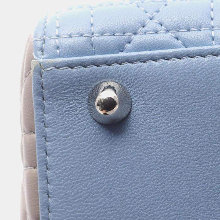 Pre Owned Christian Dior Dior Lady Large Cannage Handbag Leather Blue And Gray