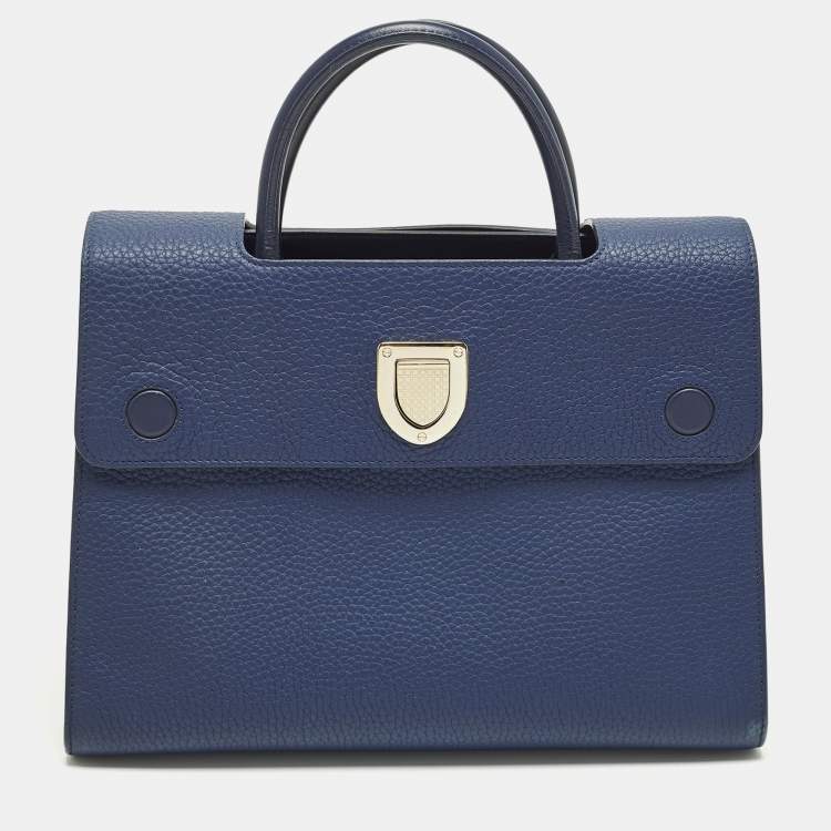 Pre Owned Dior Diorever Medium Blue Leather Top Handle Bag