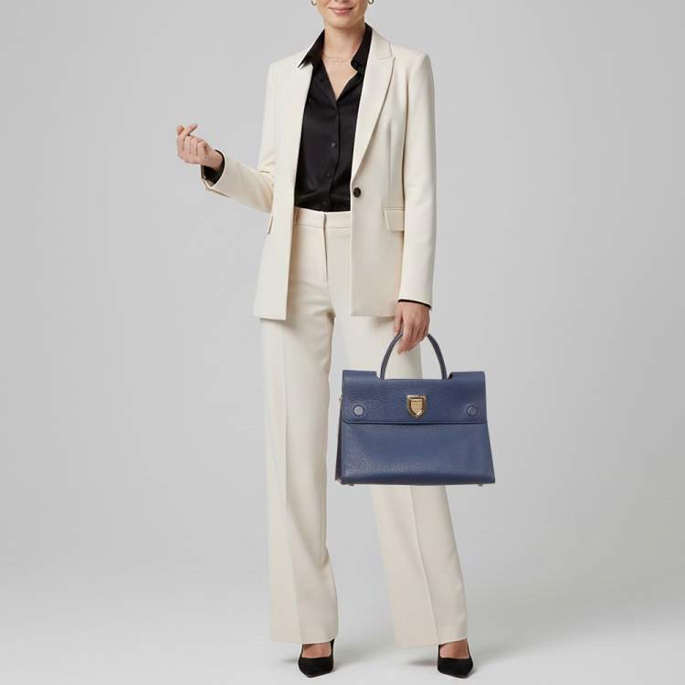 Pre Owned Dior Diorever Medium Blue Leather Top Handle Bag