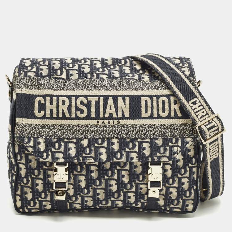 Pre Owned Dior Diorcamp Navy Blue Embroidered Canvas Messenger Bag