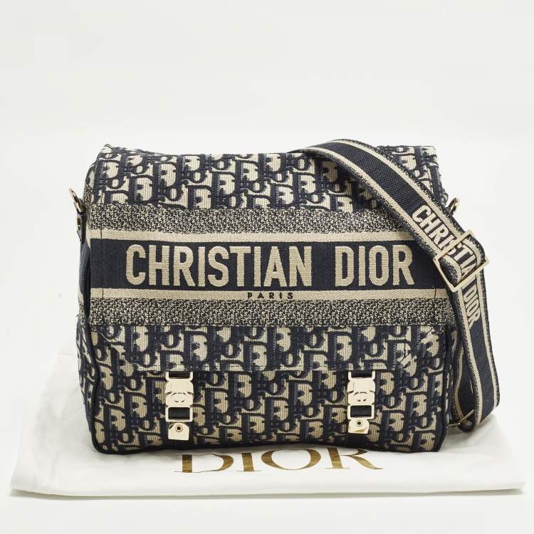 Pre Owned Dior Diorcamp Navy Blue Embroidered Canvas Messenger Bag