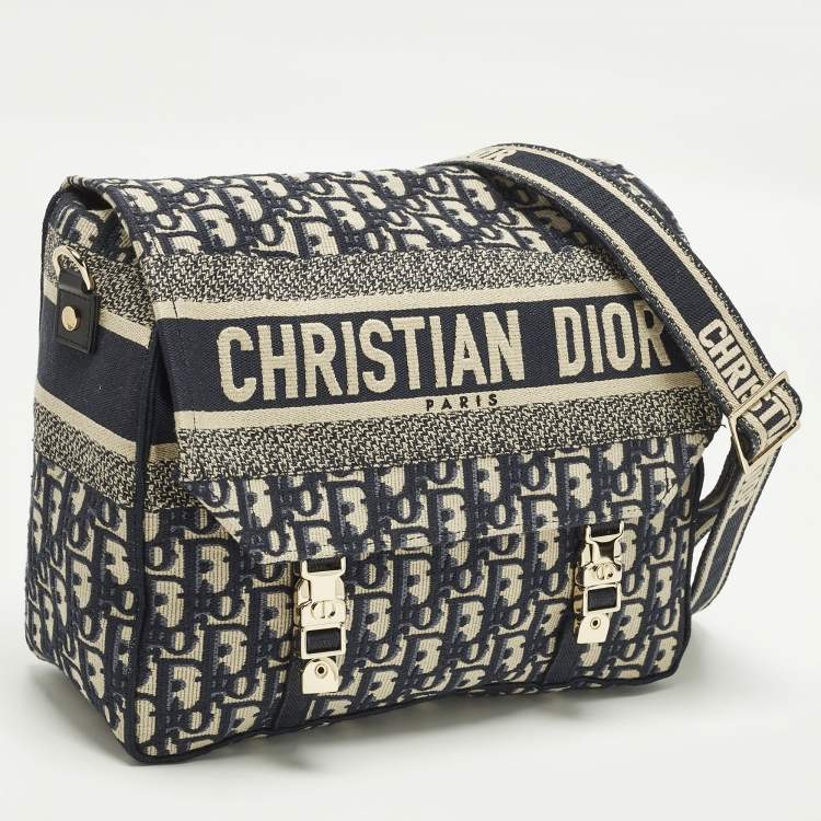 Pre Owned Dior Diorcamp Navy Blue Embroidered Canvas Messenger Bag
