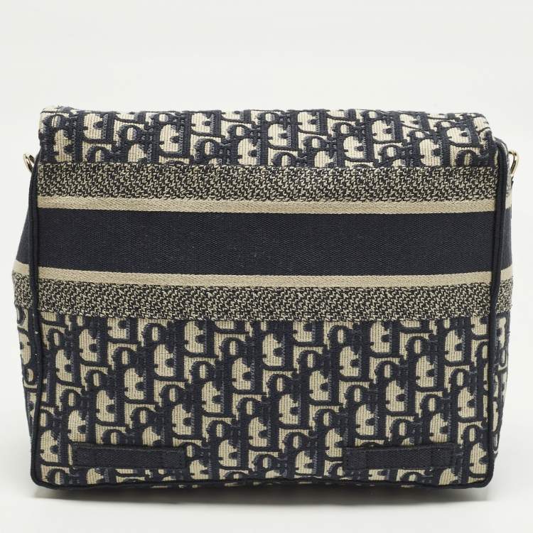 Pre Owned Dior Diorcamp Navy Blue Embroidered Canvas Messenger Bag
