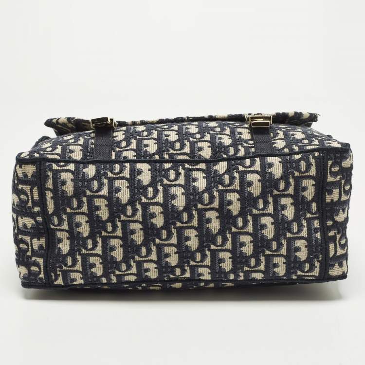 Pre Owned Dior Diorcamp Navy Blue Embroidered Canvas Messenger Bag