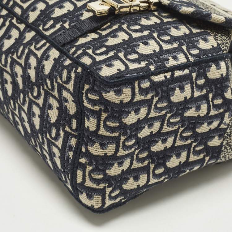 Pre Owned Dior Diorcamp Navy Blue Embroidered Canvas Messenger Bag