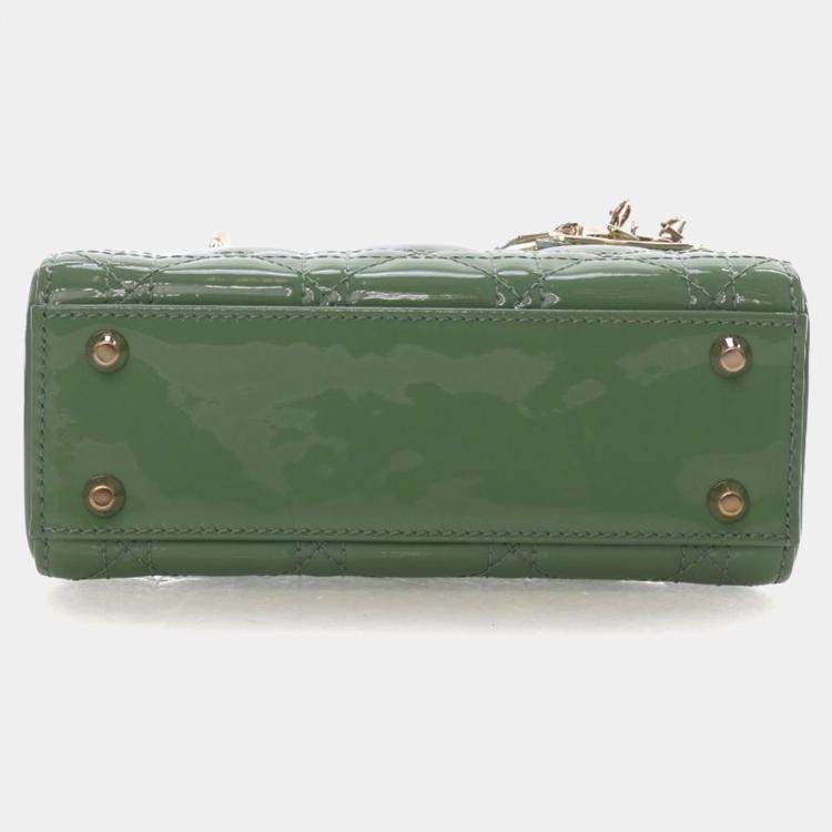 Pre Owned Christian Dior Mini Green Patent Lady Dior