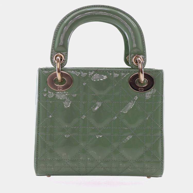 Pre Owned Christian Dior Mini Green Patent Lady Dior