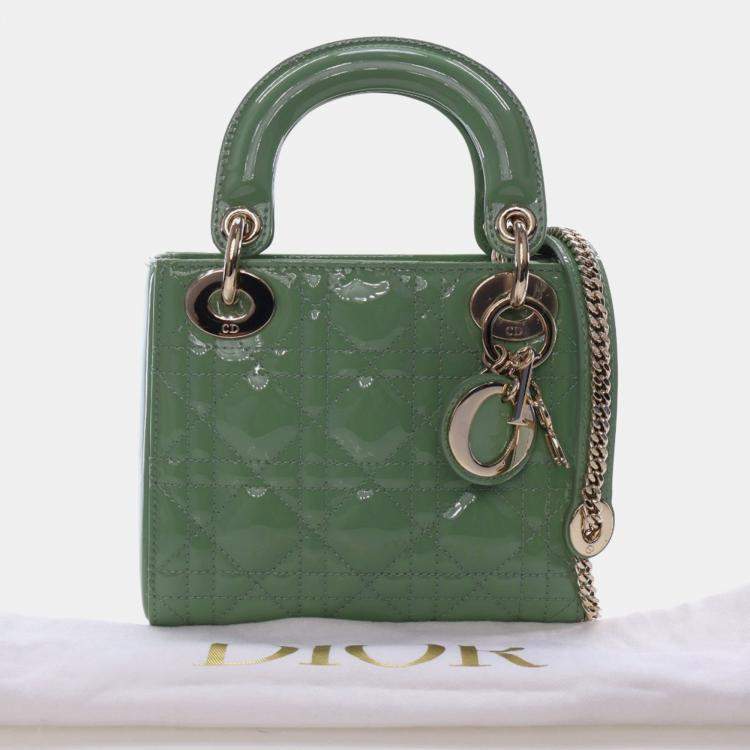 Pre Owned Christian Dior Mini Green Patent Lady Dior