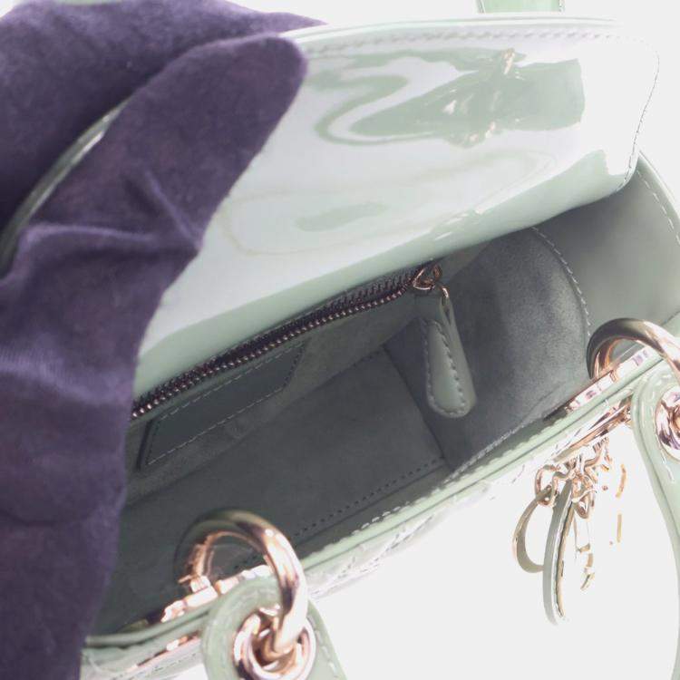 Pre Owned Christian Dior Mini Green Patent Lady Dior