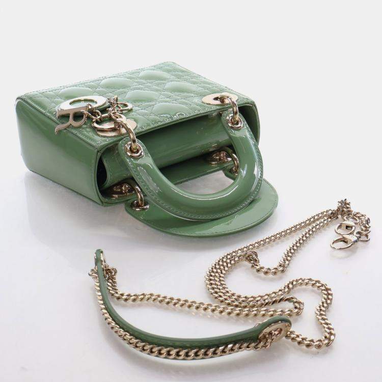 Pre Owned Christian Dior Mini Green Patent Lady Dior