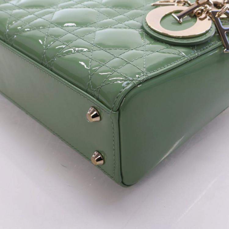 Pre Owned Christian Dior Mini Green Patent Lady Dior